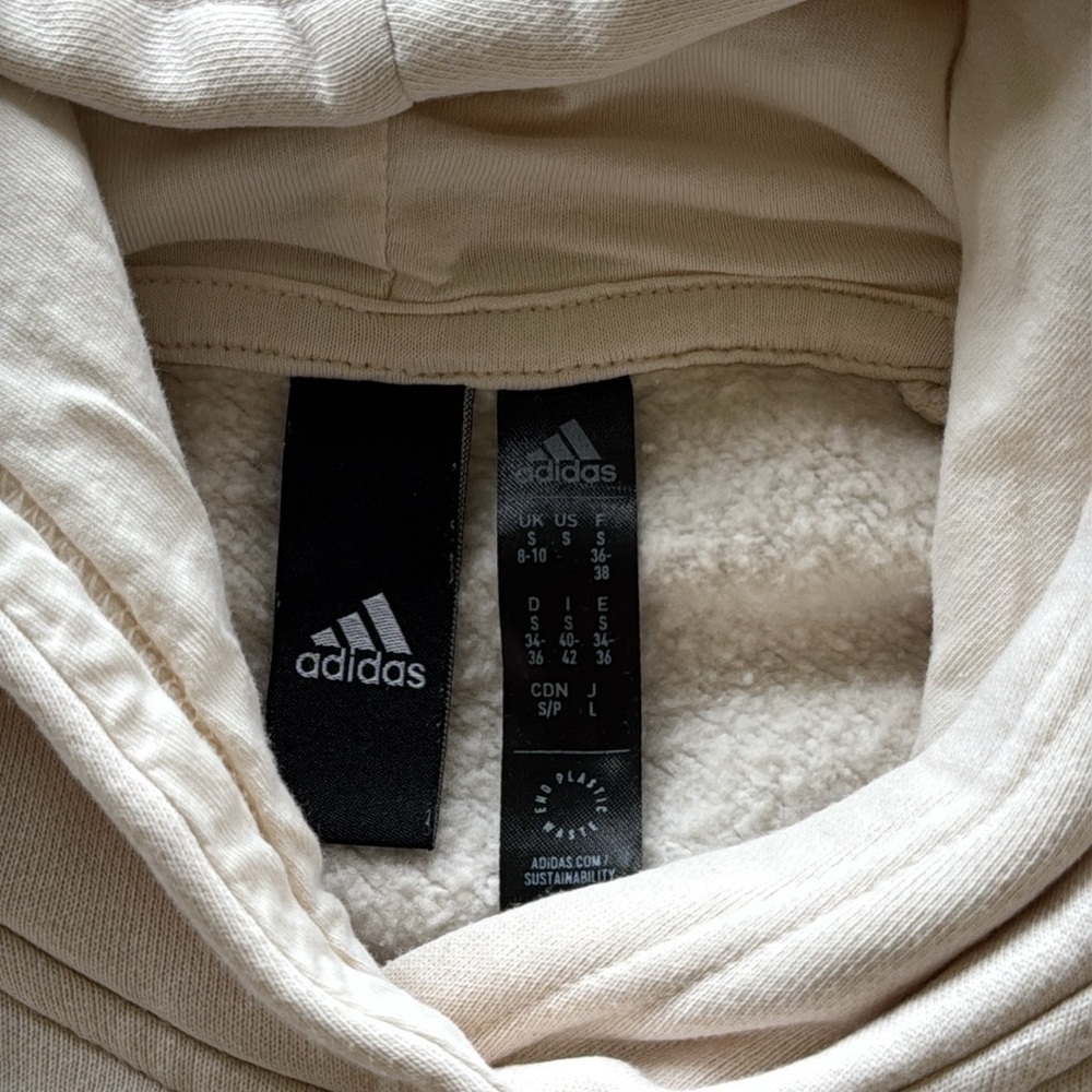 Adidas Cream All Szn Boyfriend Fleece Sweatshirt Hoodie Cotton Blend New Sz S - Picture 7 of 14
